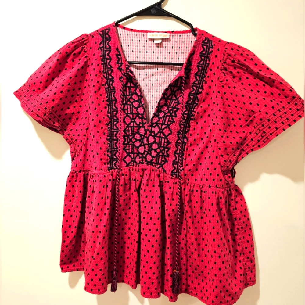 Knox Rose Pink And Black Embroidered Top Size Medium